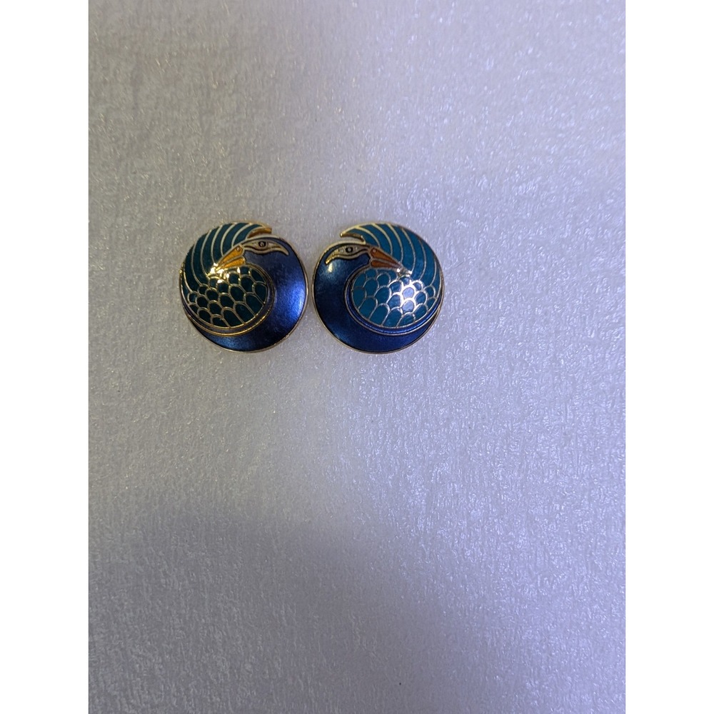vintage Laurel Burch Mynah Bird Earrings Estate Jewelry Blue Enamel